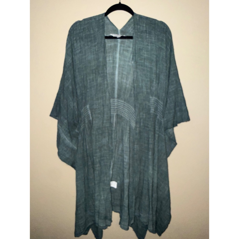 Davi & Dani Women Boho Teal Cotton Gauze Kimono Smock Waist Raw Hem Wrap Medium‎